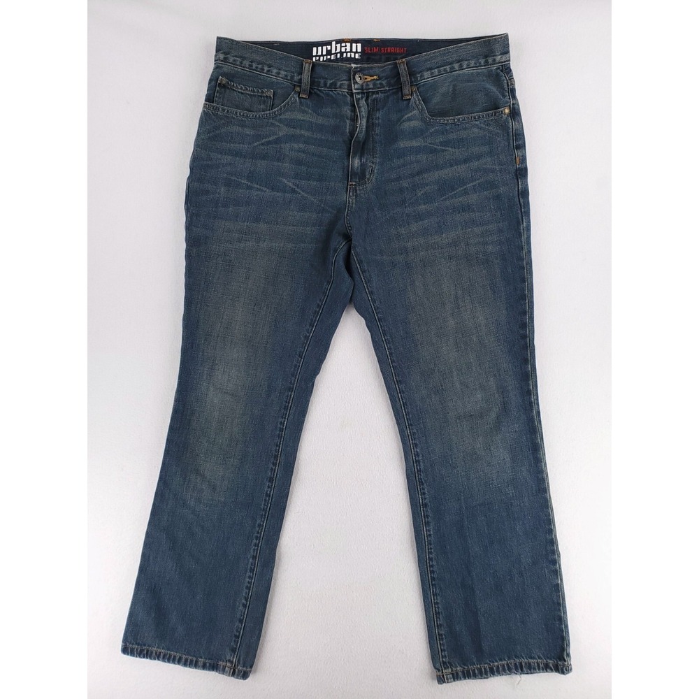 Urban Pipeline Jeans Mens 36x32 Slim Straight Low Rise Heavy Denim Medium Wash